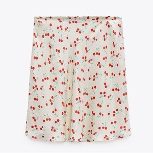 Zara Satin Effect Cherry Print Mini Skirt - NWT